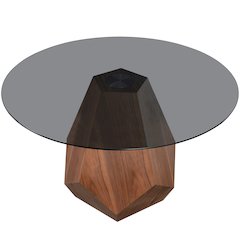 Nebo Modern Dining Table in Walnut Base with BLack Glass Top