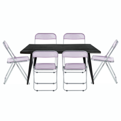 7-Piece Acrylic Folding Dining Chair and Rectangular Dining Table Set