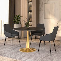 Bristol 40" round dining table Gold Base With Black Top