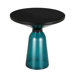Tully Collection Glass side Table Blue glass, Black Rim with Black Glass top