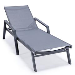 Marlin Patio Chaise Lounge Chair With Armrests in Black Aluminum Frame