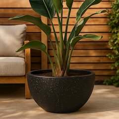 Iris Fiberstone Planter in Black 12 Dia