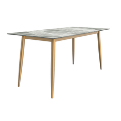 Modern Dining Table Brushed Gold Base, With 71 Light Grey Sintered Stone Top