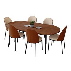 7-Piece Dining Set in Steel Frame with 6 Dining Chairs and 71" Oval Dining Table