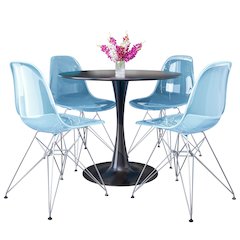 5-Piece Dining Set 35" Round Dining Table in Chrome - Transparent Blue