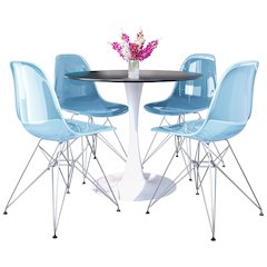 5-Piece Dining Set 35" Round Dining Table in Chrome - Transparent Blue
