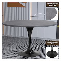 Verve Collection 48 Round Dining Table, Black Base with Sintered Stone Grey Top