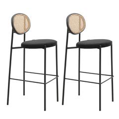 Euston Modern Wicker Bar Stool With Black Steel Frame, Set of 2