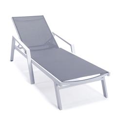 Marlin Patio Chaise Lounge Chair With Armrests in White Aluminum Frame