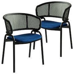 Ervilla Dining Armchair in Black Steel Frame Set of 2