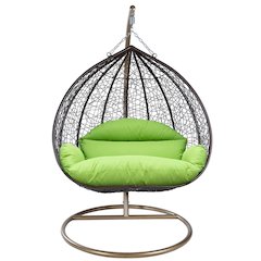 Recluse Collection Modern Outdoor Swing Chair Brown Frame Light Green Cushion