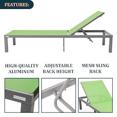 Marlin Modern Grey Aluminum Outdoor Patio Chaise Lounge Chair