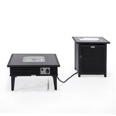 Walbrooke Patio Square Fire Pit and Tank Holder with Slats Design in Black