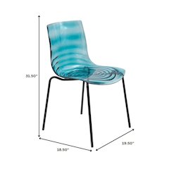 Astor Water Ripple Design Dining Chair in Black Base Trans Blue Seat Set of 2