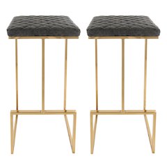 Quincy Leather Bar Stools With Gold Metal Frame Set of 2