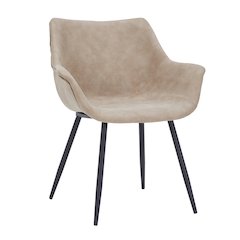 Markley Modern Leather Dining Arm Chair in Taupe