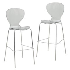 Oyster Acrylic Barstool with Steel Frame in Chrome Finish Set of 2 in Smoke