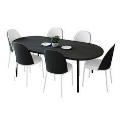 7-Piece Dining Set in White Steel Frame with 6 Dining Chairs and Dining Table