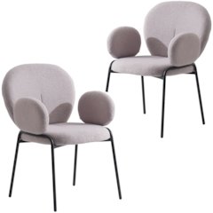 Celestial Series Boucle Dining Arm Chair, Black Frame with Grey Fabric Set of 2