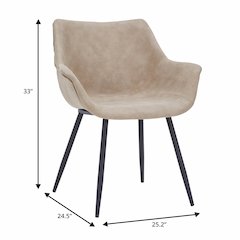 Markley Modern Leather Dining Arm Chair in Taupe