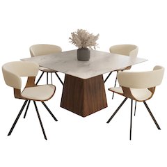 5-Piece Dining Set Square Dining Table White Sintered Stone Top