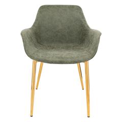 Markley Modern Leather Dining Arm Chair With Gold Metal Legs