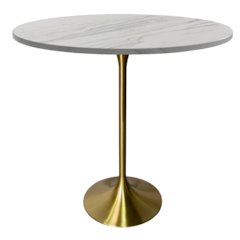 Bar Height Table Brushed Gold Base with 48" Round Marbleized White Laminated Top