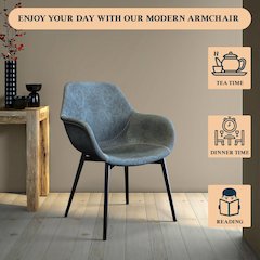 Markley Modern Leather Dining Arm Chair With Metal Legs Set of 4