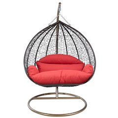 Recluse Collection Modern Outdoor Swing Chair Brown Frame with Red Cushion