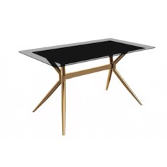 Elega Series Gold Stainless Steel Dining Table 55" With Clear Glass Top