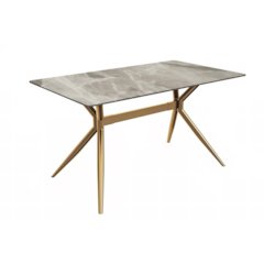 Gold Stainless Steel Dining Table 55" With Deep Grey Sintered Stone Top