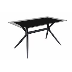 Elega Series Black Carbon Steel Dining Table 71 With Clear Glass Top