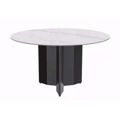 Round Dining Table Black Base with 60 Round White Sintered Stone Top