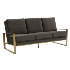 LeisureMod Jefferson Contemporary Modern Design Velvet Sofa With Gold Frame., Dark Grey