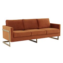 Lincoln Modern Mid-Century Upholstered Velvet Sofa with Gold Frame