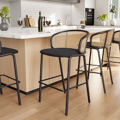 Ervilla Mid-Century Modern Wicker Bar Stool in Black