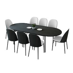 Tule 9-Piece Dining Set in Steel Frame with 8 Upholstered Seat Dining Table