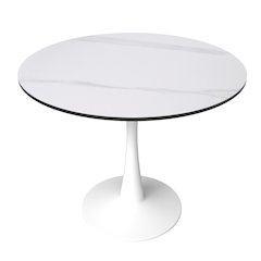 Bristol 35" round dining table White base with White Sintered stone Top