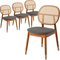Holbeck Wicker Dining Chair with Upholstered Leather Seat and Beech Wood Legs