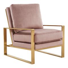 Jefferson Velvet Design Accent Armchair With Gold Brass Finish Frame
