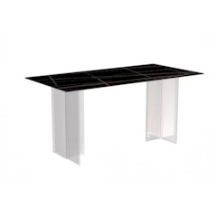 Kova Series Dining Table, Clear Base with 55" Black/Gold Sintered Stone Top