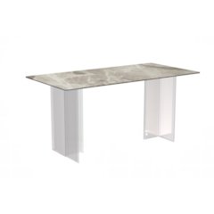 Kova Series Dining Table, Clear Base with 55" Deep Grey Sintered Stone Top