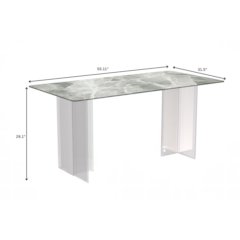Kova Series Dining Table, Clear Base with 55" Light Grey Sintered Stone Top