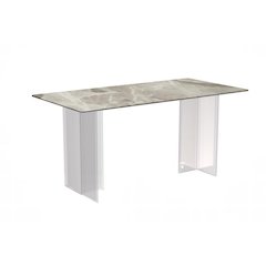 Kova Series Dining Table, Clear Base with 62" Deep Grey Sintered Stone Top