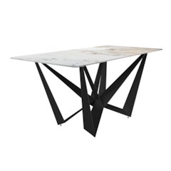 Modern Dining Table Black Base, With 55 White Grey Sintered Stone Top
