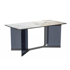 Oryn Series Modern Dining Table Black Glass and Steel Base