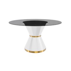 Qorvus Series Round Dining Table White\Gold Base with 60 Round Clear Glass Top
