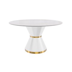 Round Dining Table White\Gold Base with 60 Round White/Gold Sintered Stone Top