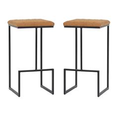 Quincy Quilted Stitched Leather Bar Stools With Metal Frame