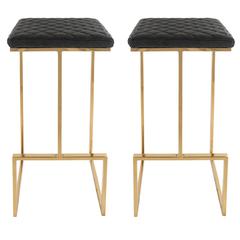 Quincy Leather Bar Stools With Gold Metal Frame Set of 2